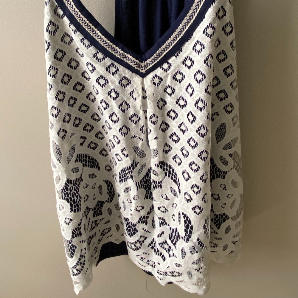 Altar'd State Blue Tank NWT with White Lace Size L